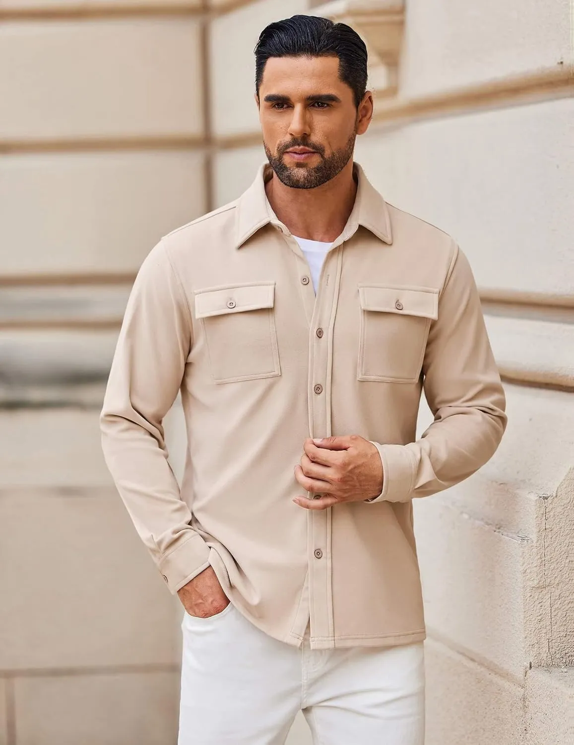 COOFANDY Men's Shirt Jacket Long Sleeve Overshirt Casual Button Down Shacket Thermal Shirts with Pockets