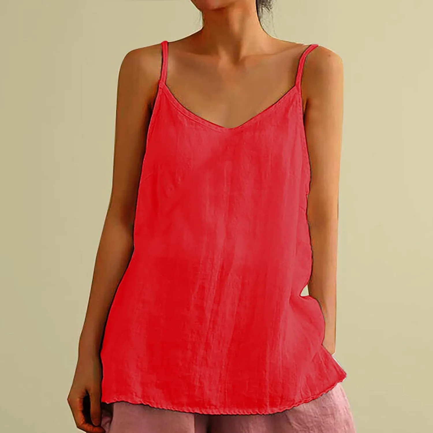 Cotton Linen Camisole Tops for Women Summer Lightweight Spaghetti Strap Tank Top Boat Neck Sleeveless Cami Shirts