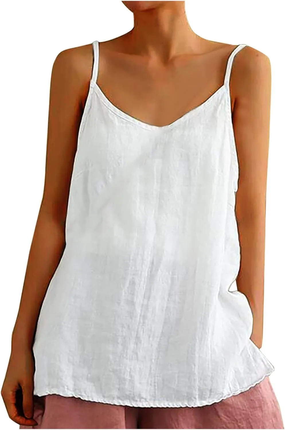 Cotton Linen Camisole Tops for Women Summer Lightweight Spaghetti Strap Tank Top Boat Neck Sleeveless Cami Shirts