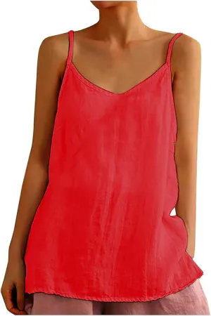 Cotton Linen Camisole Tops for Women Summer Lightweight Spaghetti Strap Tank Top Boat Neck Sleeveless Cami Shirts