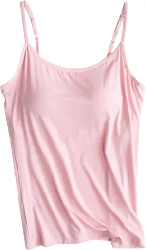 Cotton Tank Top with Built in Bra for Women Shelf Bra Camisole Tops Spaghetti Strap Cami Shirts Cotton Undershirts