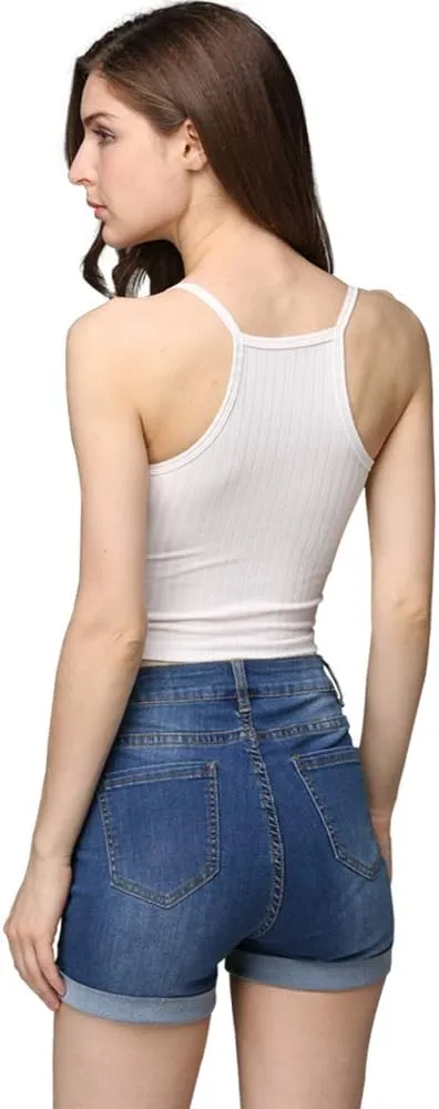 CUNLIN High Waist Frayed Raw/Folded Hem Denim Shorts for Women Ripped high Waisted Tassel Fringe Jeans Shorts