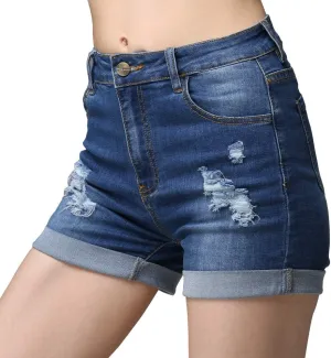 CUNLIN High Waist Frayed Raw/Folded Hem Denim Shorts for Women Ripped high Waisted Tassel Fringe Jeans Shorts