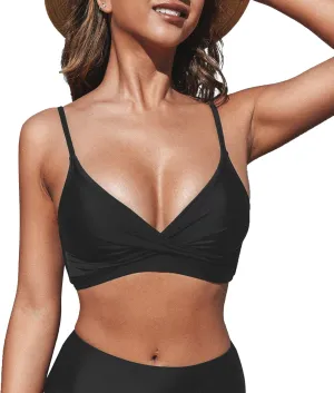 CUPSHE Women's Bikini Top Bathing Suit V Neck Adjustable Spaghetti Straps Twist Front