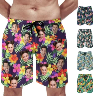 Custom Face Swim Trunks for Mens, Personalized Funny Beach Shorts with Faces Photo, Customized Swim Shorts Gift for Birthday