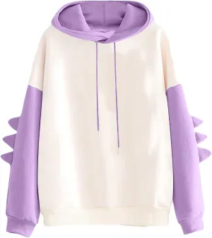 Cute Hoodies for Women Teen Girls Crewneck Dinosaur Long Sleeve Hooded Pullover Sweatshirt Oversized Fall Cartoon Hoodie