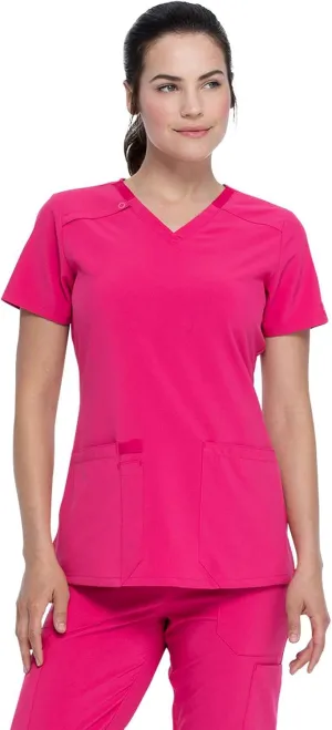 Dickies Scrub Set For Women V-Neck Top DK615 Natural Rise Tapered Leg Pull-On Pant DK005 with 360 Stretch Fabric, Hot Pink- M Top/M Pant