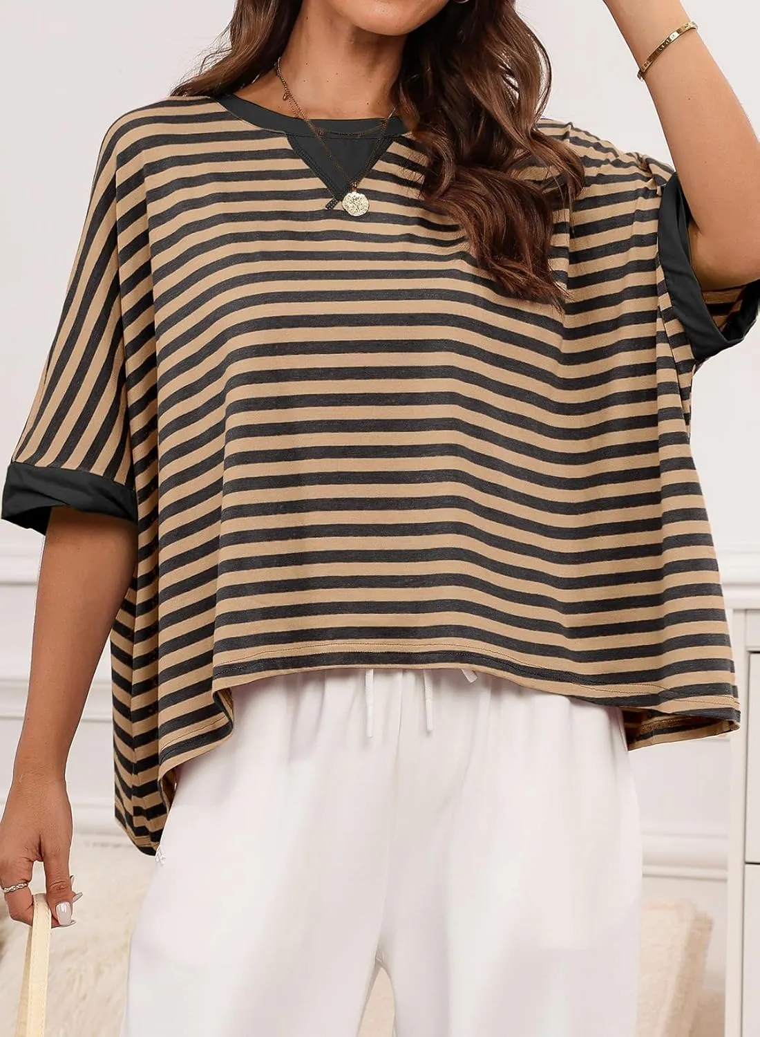 Dokotoo Oversized Striped Tshirts Summer Tops Plus Size Fashion Trendy Casual Blouse Top