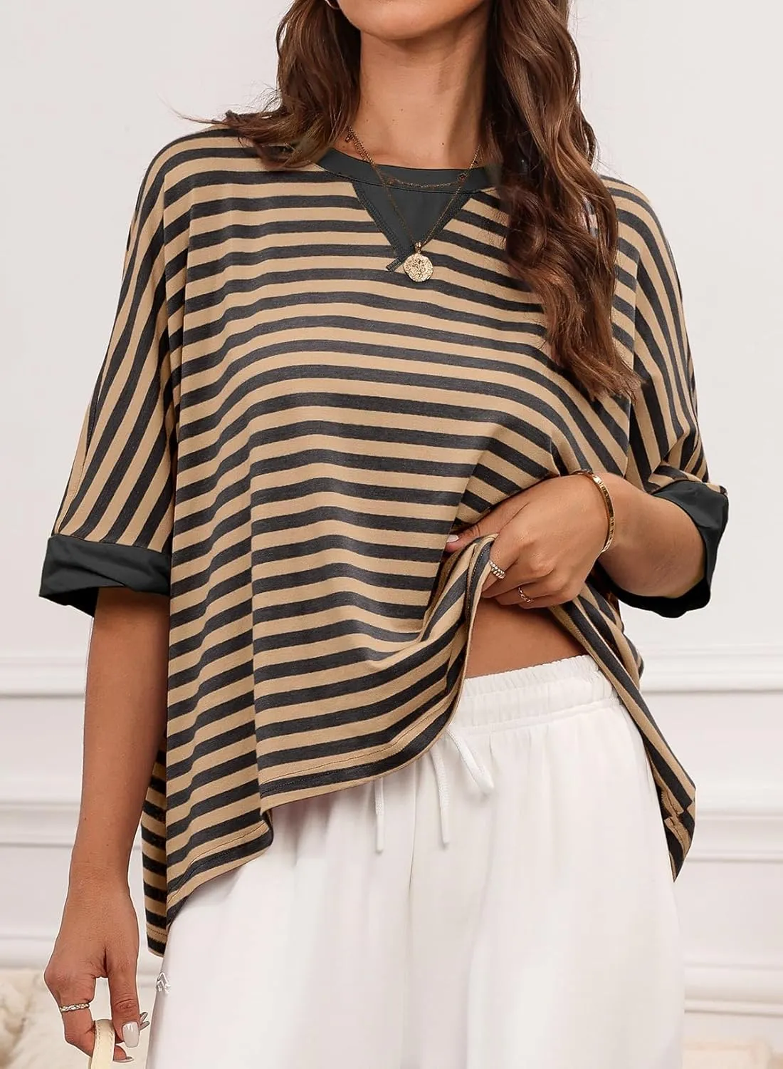 Dokotoo Oversized Striped Tshirts Summer Tops Plus Size Fashion Trendy Casual Blouse Top