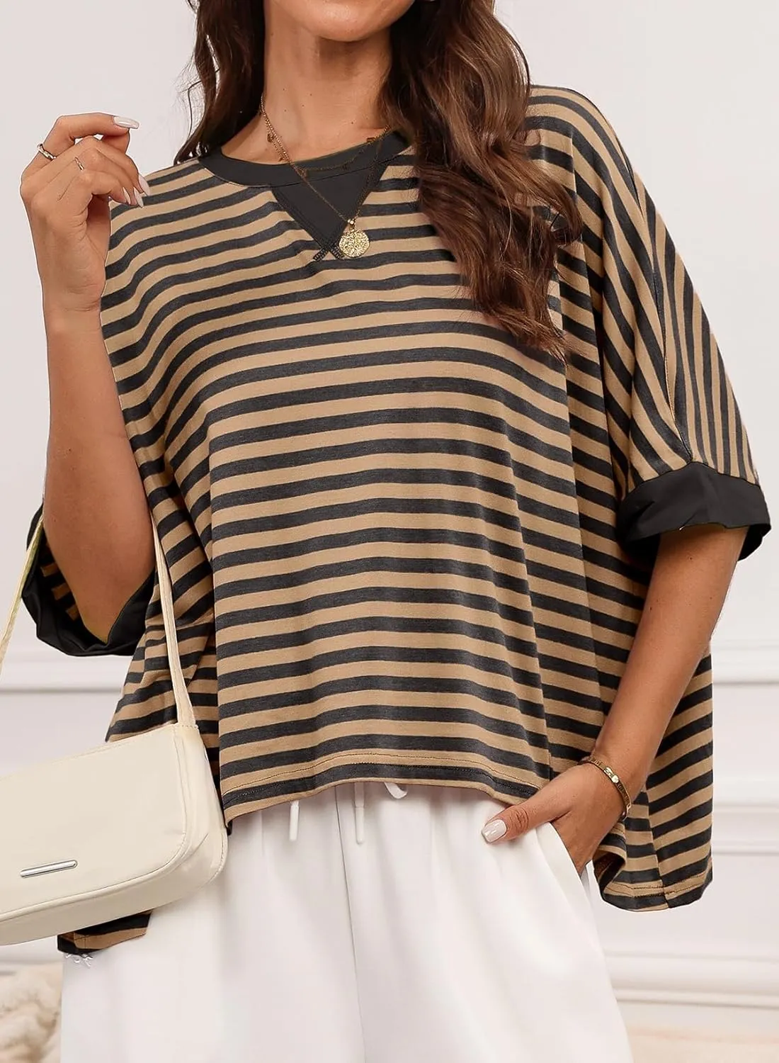 Dokotoo Oversized Striped Tshirts Summer Tops Plus Size Fashion Trendy Casual Blouse Top