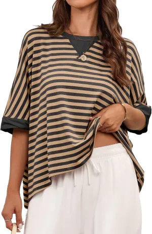 Dokotoo Oversized Striped Tshirts Summer Tops Plus Size Fashion Trendy Casual Blouse Top