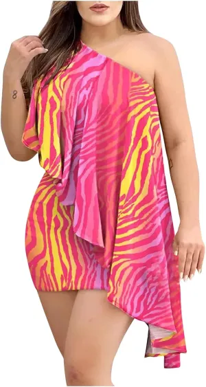 Dress for Women, Women's Fashion Sexy Summer Off Shoulder Short Sleeve Sequin Ruffle Irregular Dresses