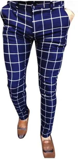 Dress Pants for Mens Slim Fit - Traditional Plaid Chino Pants Casual Loose Comfort Skinny Business Pants Trousers