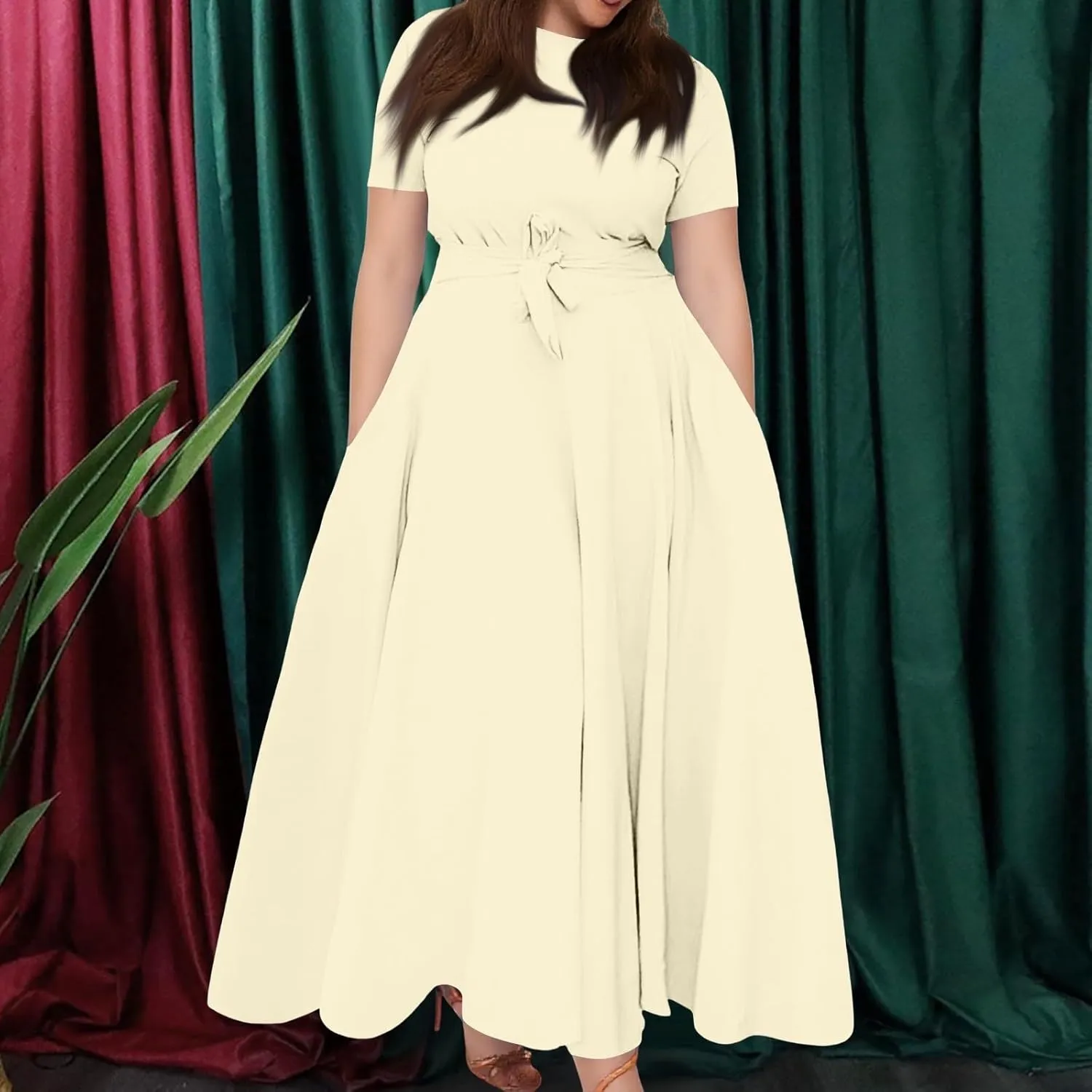Dresses for Women 2025 Casual Plus Size Short Sleeve Crewneck Long Dress Formal A Line Smocked Maxi Dresses