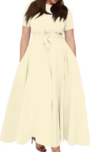 Dresses for Women 2025 Casual Plus Size Short Sleeve Crewneck Long Dress Formal A Line Smocked Maxi Dresses