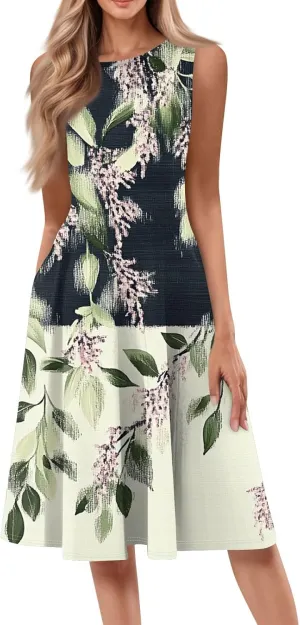 Dresses for Women Midi A Line Dress Sleeveless Casual Flowy Beach Long Sundress with Pockets 2025 Vacation Travel
