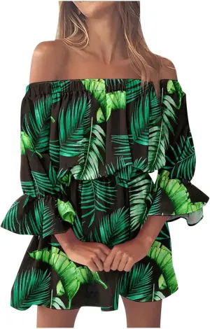 Eduavar Summer Dresses for Women 2024, Beach Dresses for Women 2024 Vacation Sexy Off Shoulder Mini Dress Casual Loose Dress