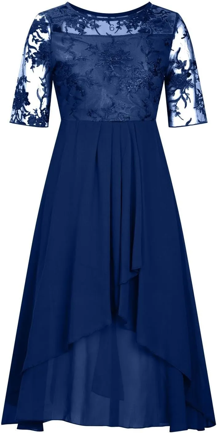 Elegant Embroidery Midi Dresses for Women Flowy Lace Cap Sleeve Dress 2025 Chiffon Plus Size Formal Evening Gowns