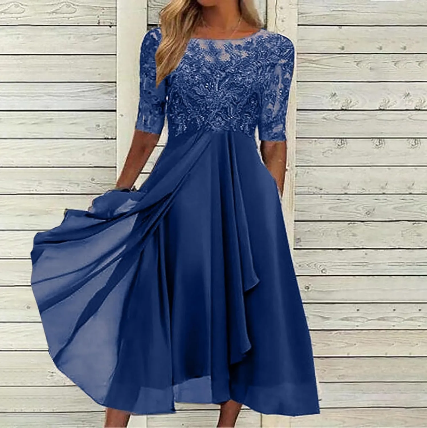 Elegant Embroidery Midi Dresses for Women Flowy Lace Cap Sleeve Dress 2025 Chiffon Plus Size Formal Evening Gowns