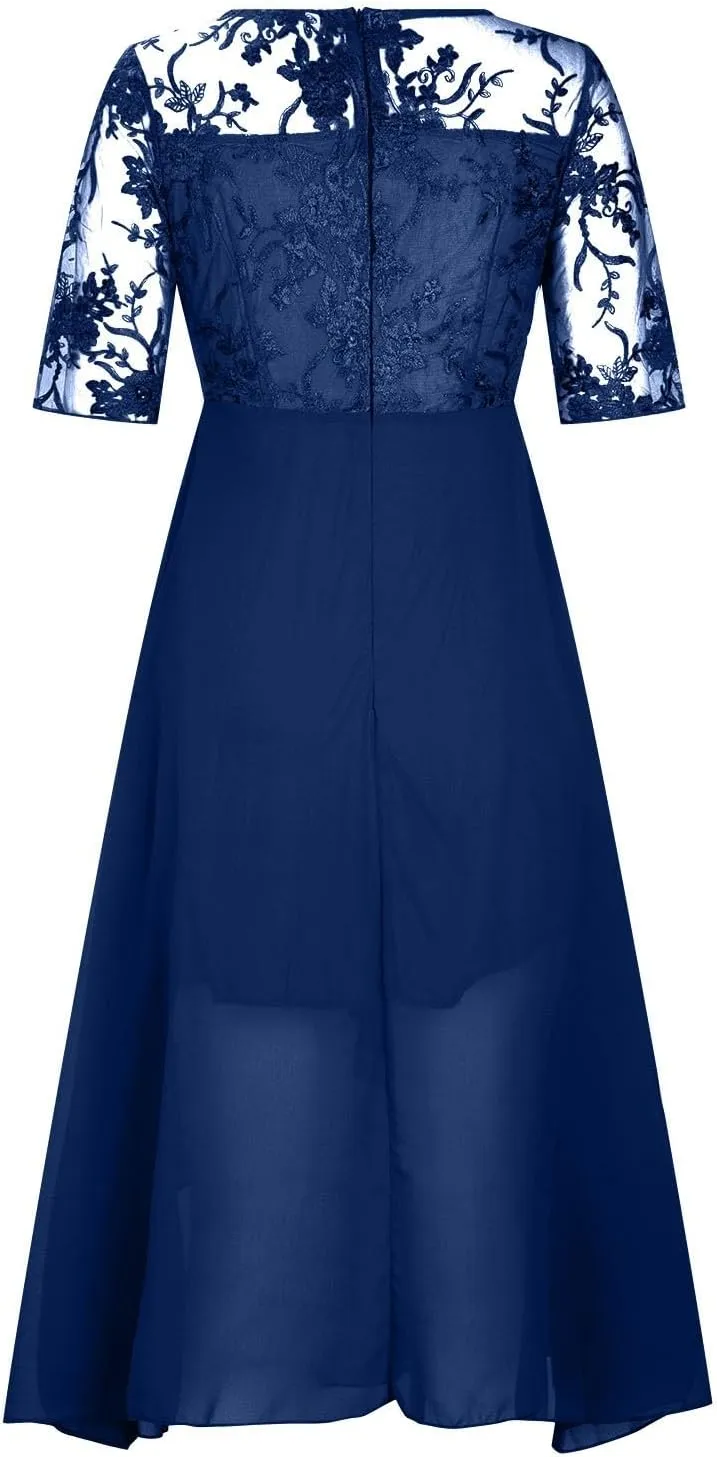 Elegant Embroidery Midi Dresses for Women Flowy Lace Cap Sleeve Dress 2025 Chiffon Plus Size Formal Evening Gowns