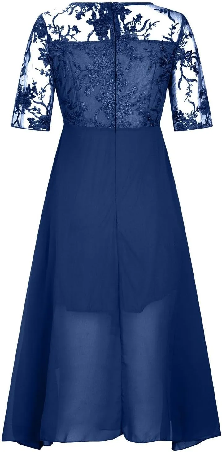 Elegant Embroidery Midi Dresses for Women Flowy Lace Cap Sleeve Dress 2025 Chiffon Plus Size Formal Evening Gowns