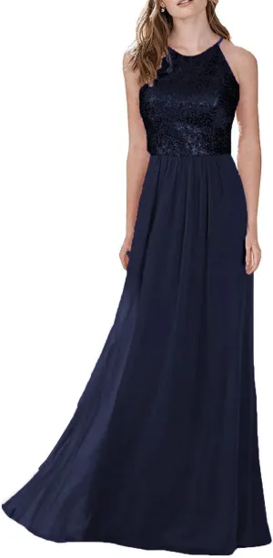 EUMI Sequin Bridesmaid Dresses Long Sequin Top Chiffon Skirt Formal Evening Party Gowns