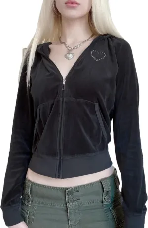 Faretumiya Women Zip Up Long Sleeve Crop Hooded Tops Ribbed Knit Cropped Hoodie Jacket Y2k Cute Sweater Pullover