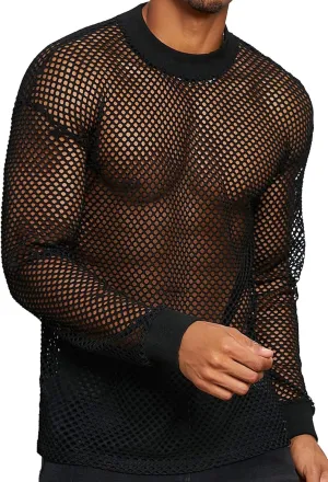 FEOYA Mens Mesh See Through Shirts Sheer Transparent Club Party Casual Top Undershirts
