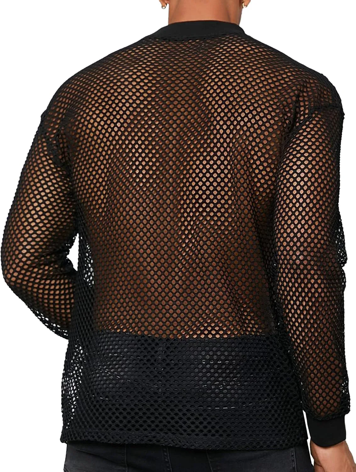 FEOYA Mens Mesh See Through Shirts Sheer Transparent Club Party Casual Top Undershirts