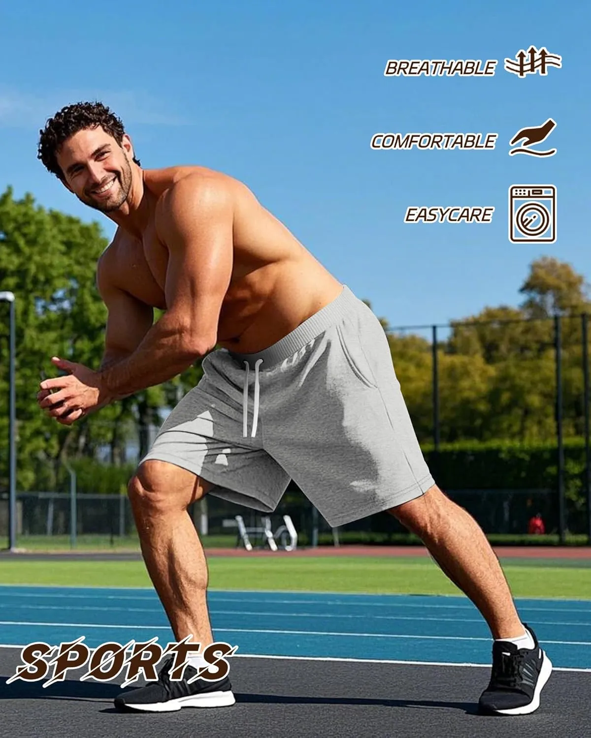Ficerd 3 Pack Big and Tall Men's Sweat Shorts 9'' Plus Size Bermuda Drawstring Elastic Waist Shorts with 3 Pocket
