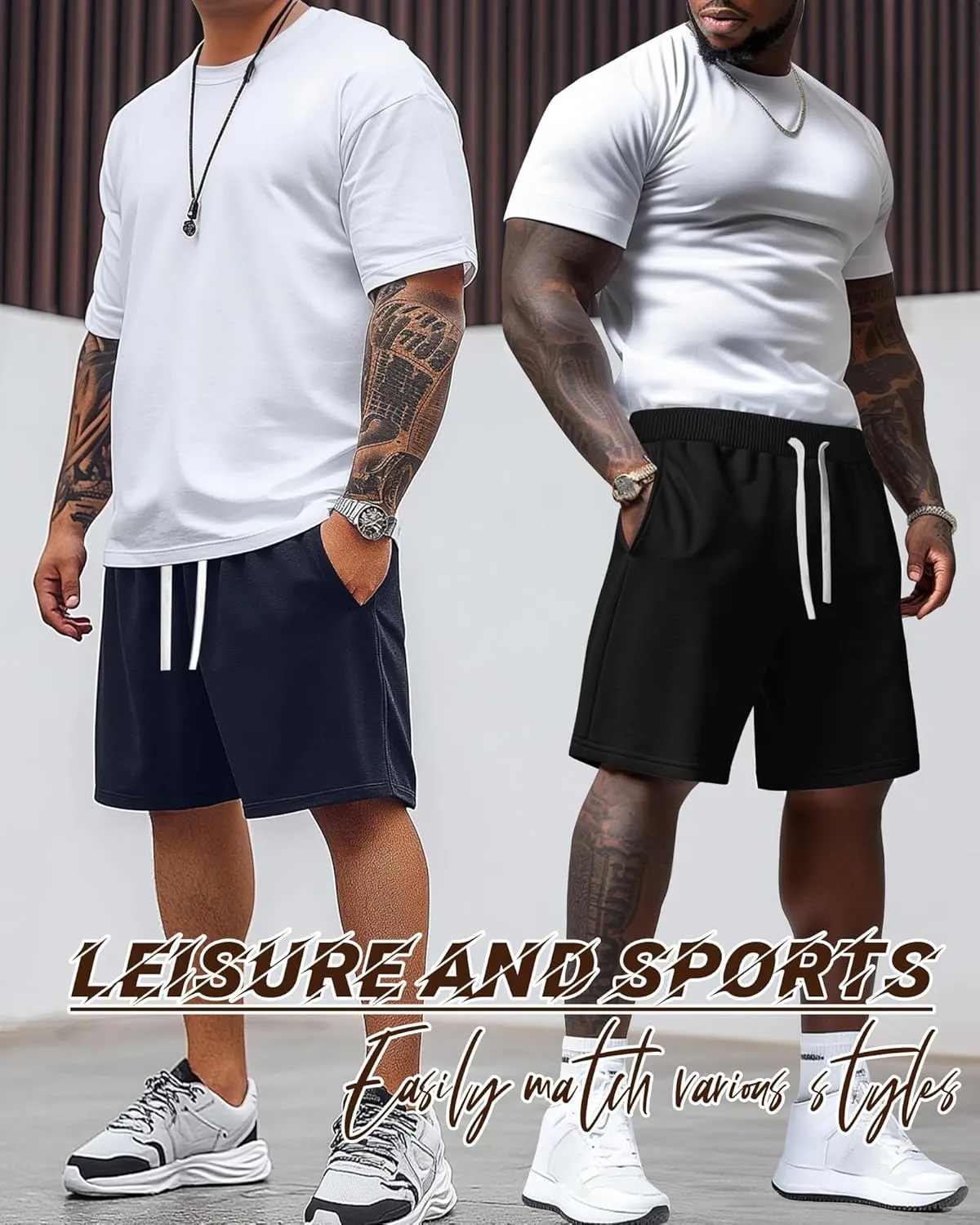 Ficerd 3 Pack Big and Tall Men's Sweat Shorts 9'' Plus Size Bermuda Drawstring Elastic Waist Shorts with 3 Pocket