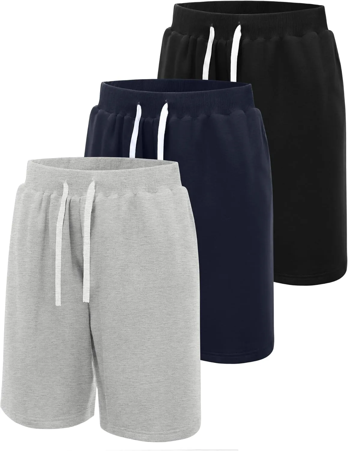 Ficerd 3 Pack Big and Tall Men's Sweat Shorts 9'' Plus Size Bermuda Drawstring Elastic Waist Shorts with 3 Pocket