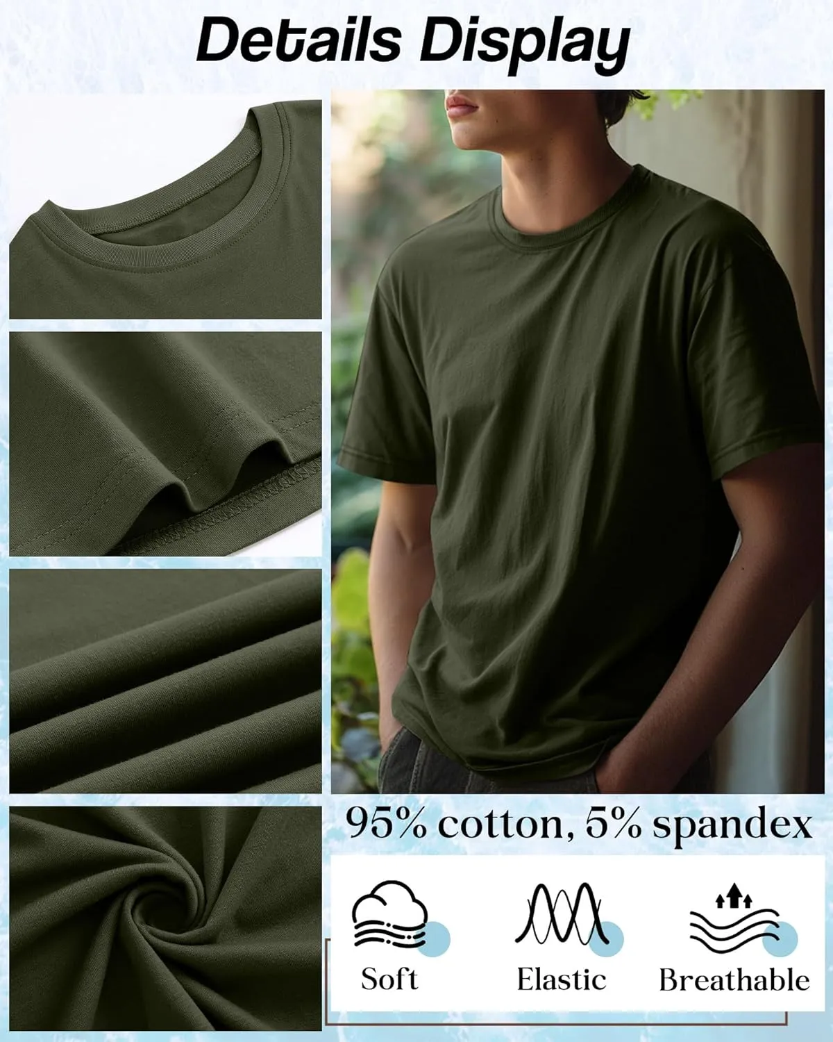 Ficerd 6 Pack Men's Big and Tall Shirts Short Sleeve Cotton Tee Summer Crew Neck Oversize Top Loose Fit Shirt Multipack