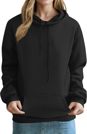 Fleece Hoodie Women Lightweight Drop Shoulder Oversized Sweatshirt Drawstring Casual Plush Workout Hoodies w/Pockets