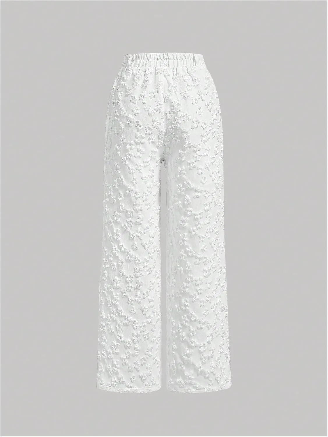 Floerns Women's Casual Textured Wide Straight Leg Elastic High Waist Pants