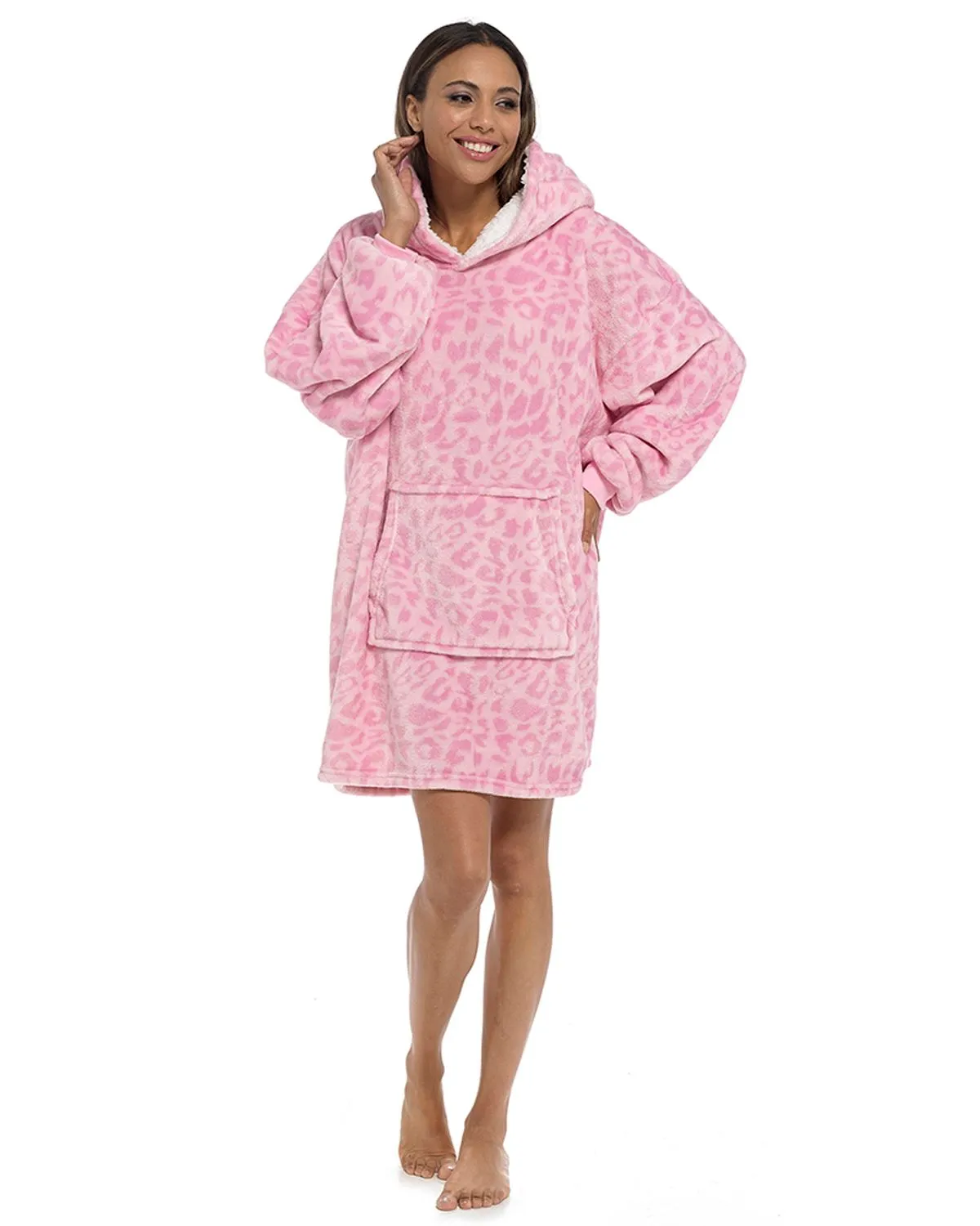 Follow That Dream Womens Pink Leopard Oversized Hoodie
