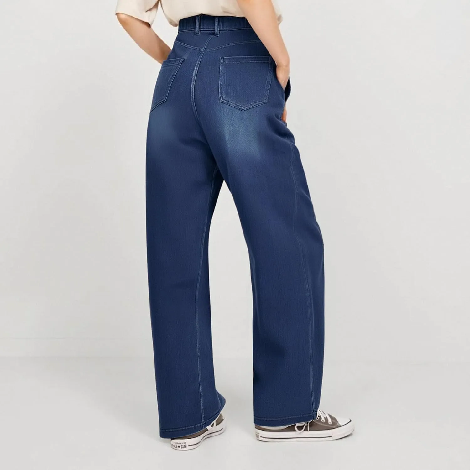 FQZWONG Jeans for Women Trendy Plus Size High Waisted Straight Pants Slim Fit Solid Tummy Control Denim Sweatpants