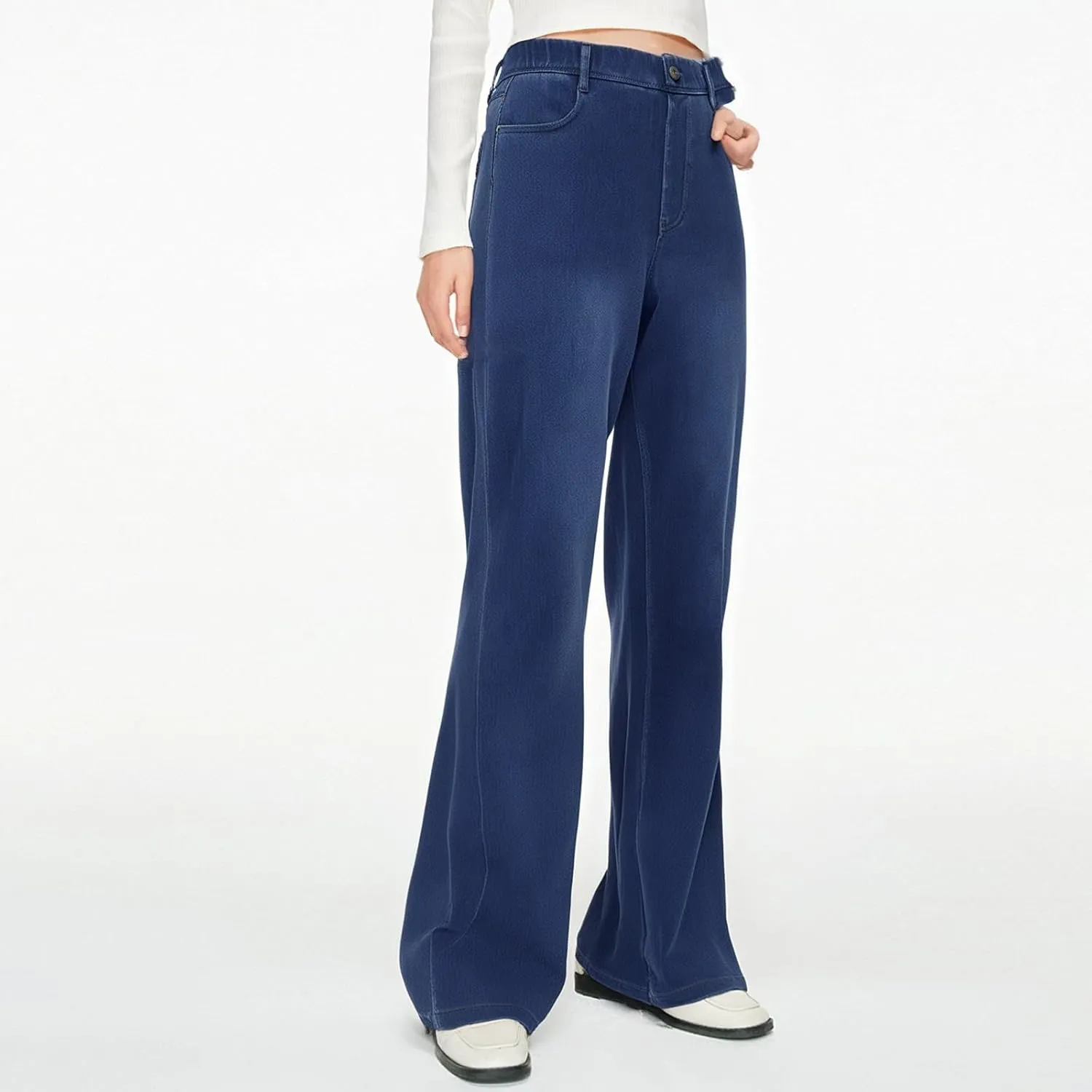FQZWONG Jeans for Women Trendy Plus Size High Waisted Straight Pants Slim Fit Solid Tummy Control Denim Sweatpants