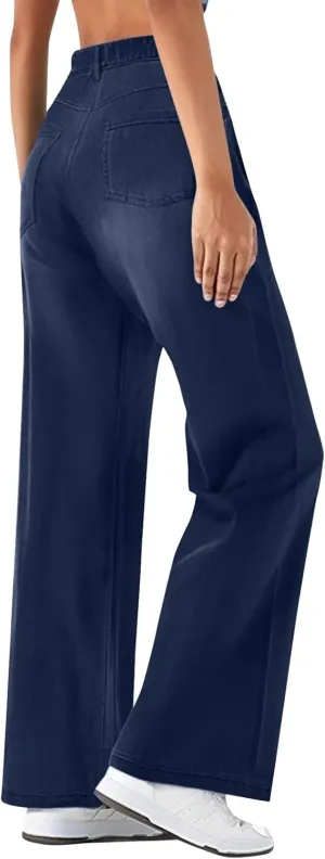 FQZWONG Jeans for Women Trendy Plus Size High Waisted Straight Pants Slim Fit Solid Tummy Control Denim Sweatpants