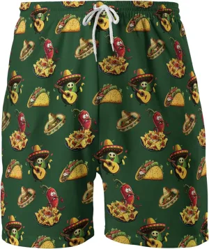 Funny Mens Swim Trunks - Taco Swimming Trunks for Men - Cinco De Mayo Drawstring Beach Shorts, Mens Swim Shorts S17