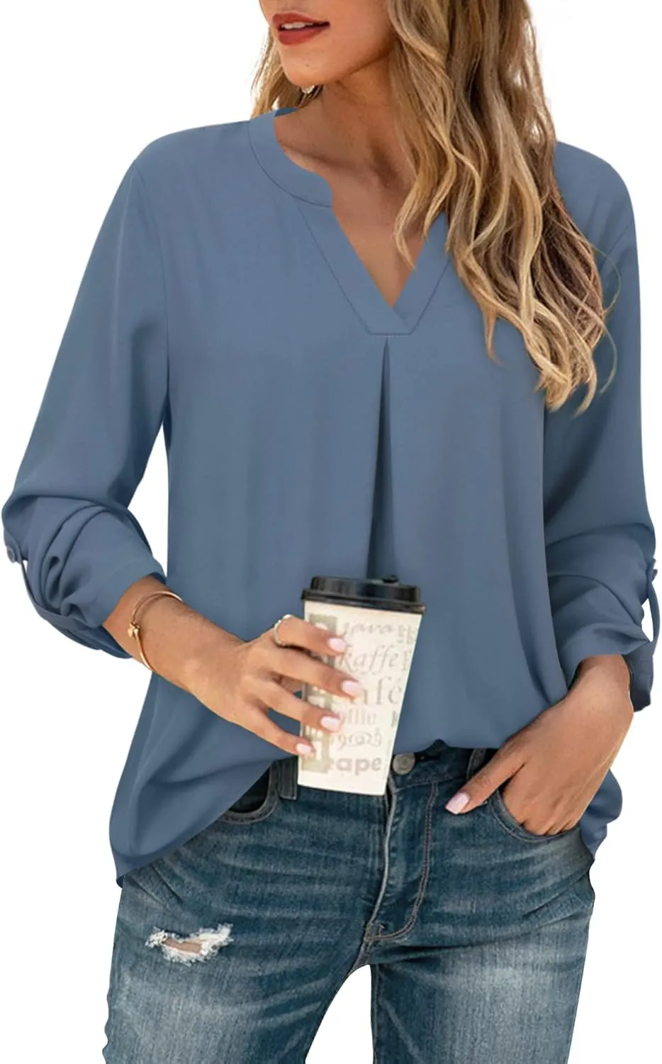 Gaharu Women's Blouses 3/4 Sleeve Work Shirt Chiffon Tunic Top Office Wear