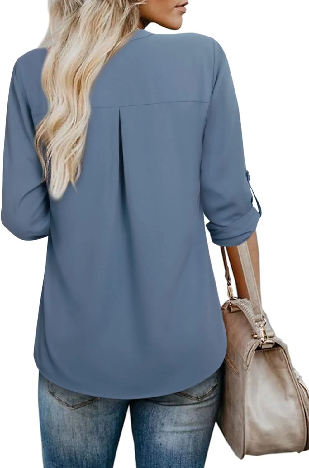 Gaharu Women's Blouses 3/4 Sleeve Work Shirt Chiffon Tunic Top Office Wear