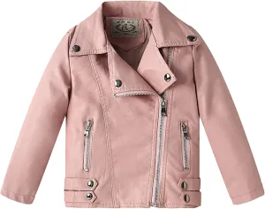 Girls Boys Biker Jacket Faux Leather Rivets Leather Motor Jacket For Kids 3-12Years