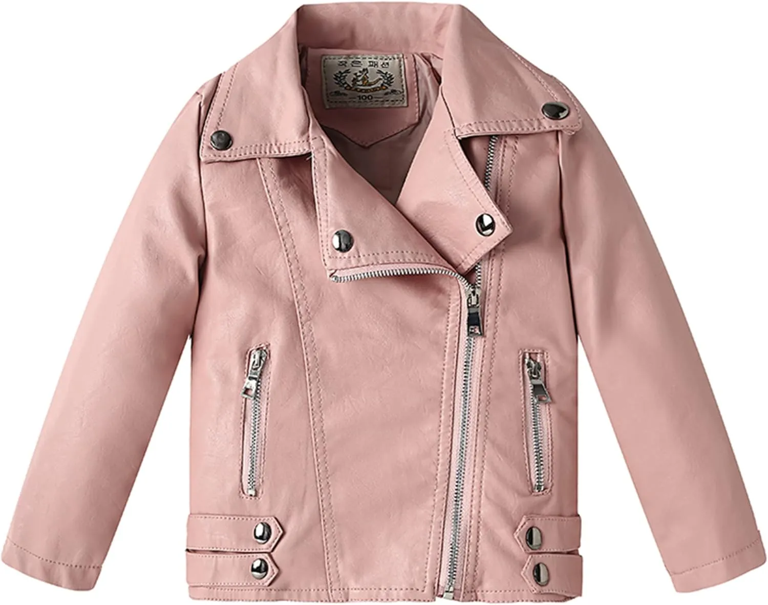 Girls Boys Biker Jacket Faux Leather Rivets Leather Motor Jacket For Kids 3-12Years
