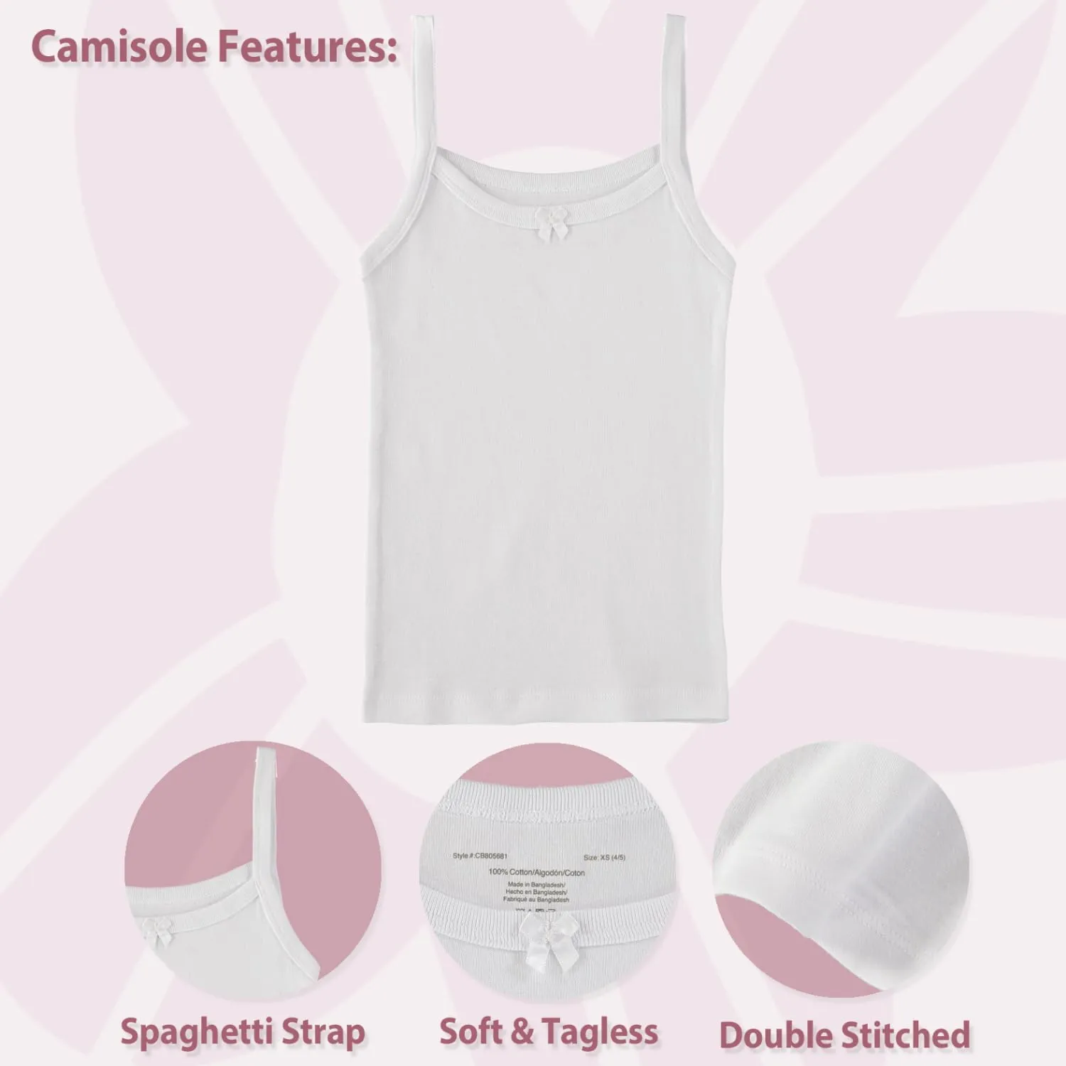 Girls Cotton Undershirt T-Shirt Camisole Tank Top, Multi Pack (Size 2T-14)