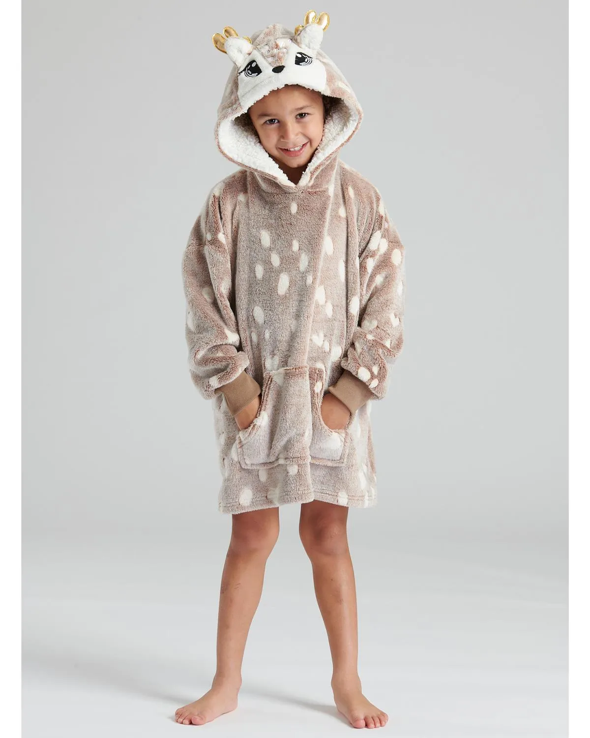 Girls Reindeer Fleece Snuggle Hoodie