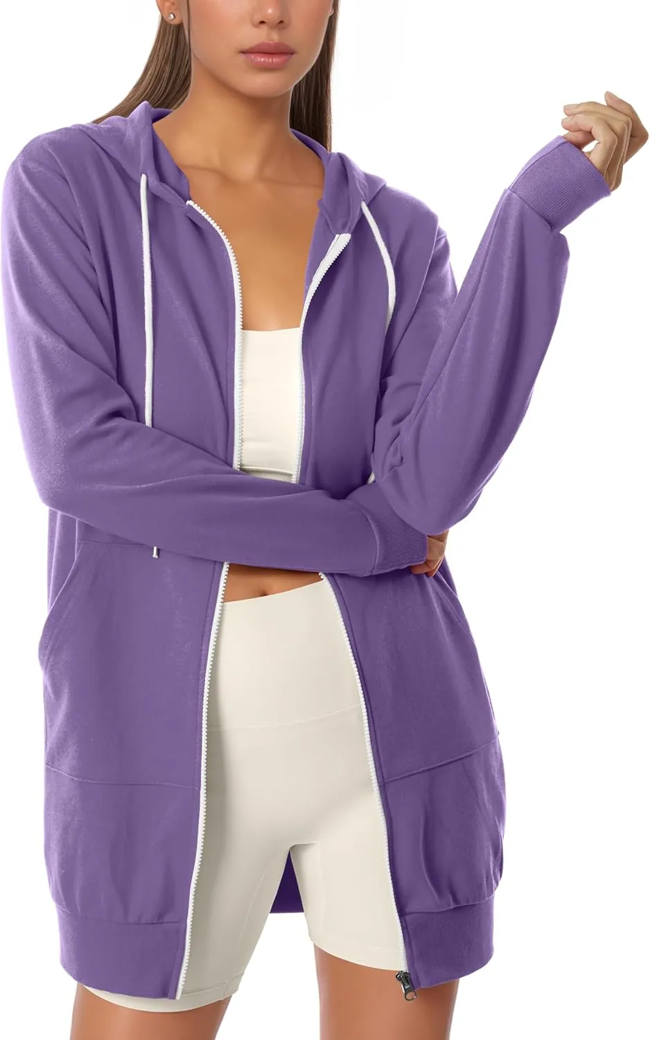 GIVON Womens Zip Up Long Tunic Hoodie Sweatshirt Lightweight Regular Fit Jacket with Pockets
