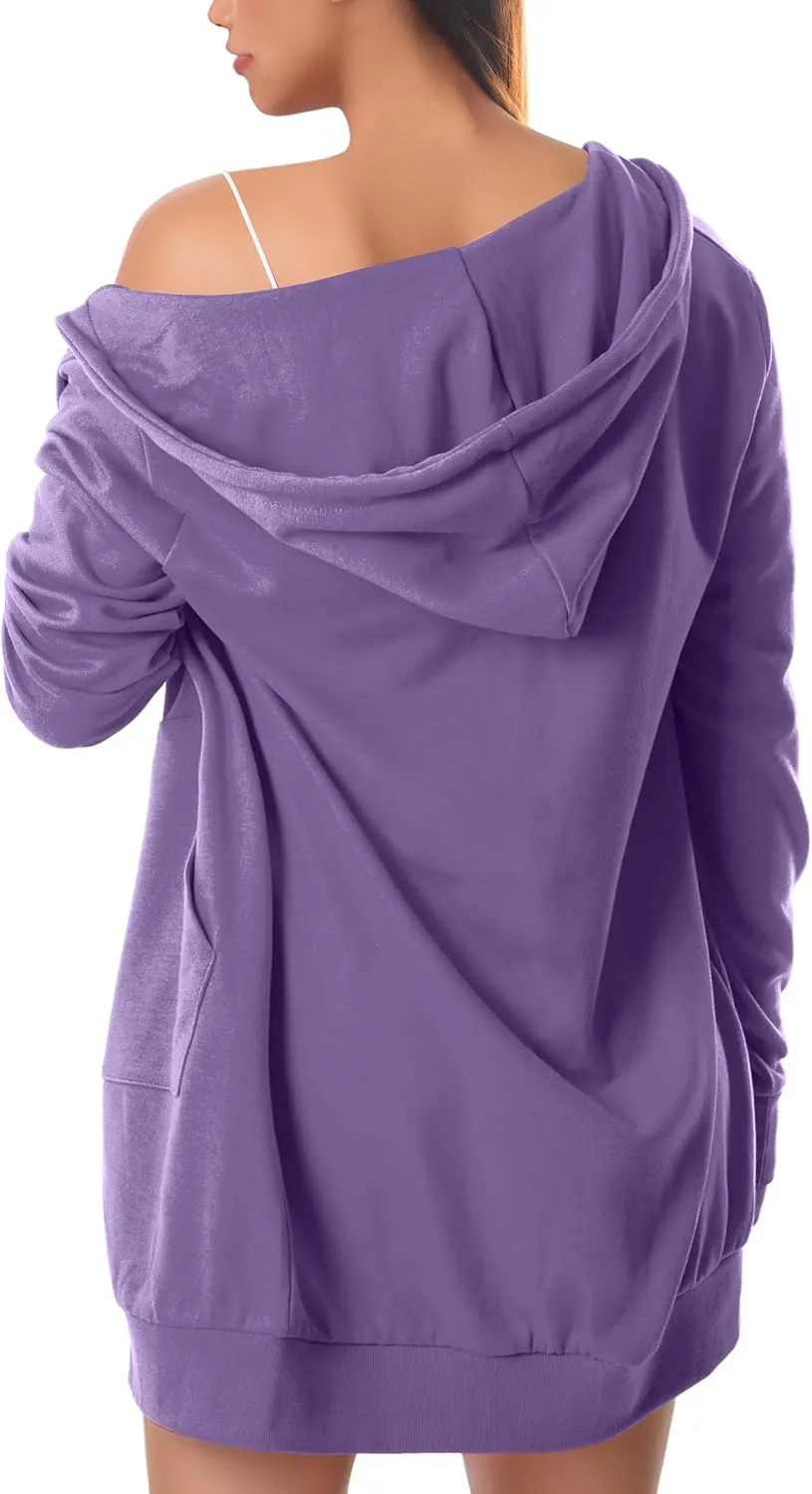 GIVON Womens Zip Up Long Tunic Hoodie Sweatshirt Lightweight Regular Fit Jacket with Pockets