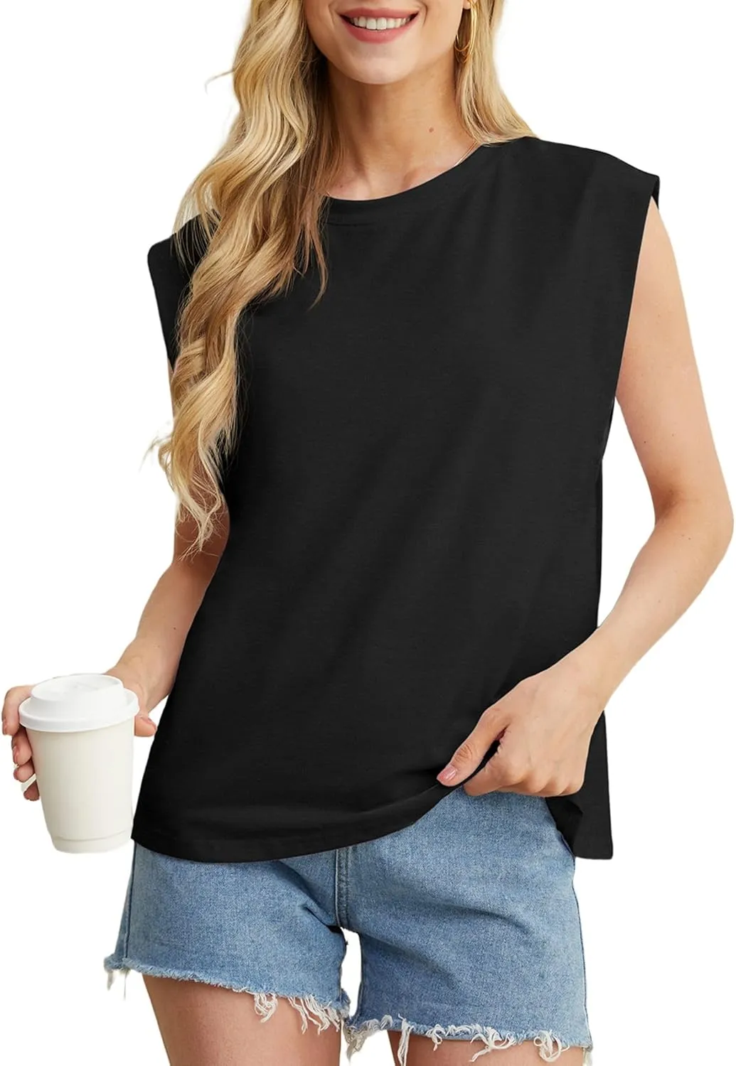 GRECERELLE Women 2025 Cap Sleeve Tops Summer Casual Tee Shirt Loose Crew Neck Basic Tank Trendy Work Vacation Outfits (S-2XL)