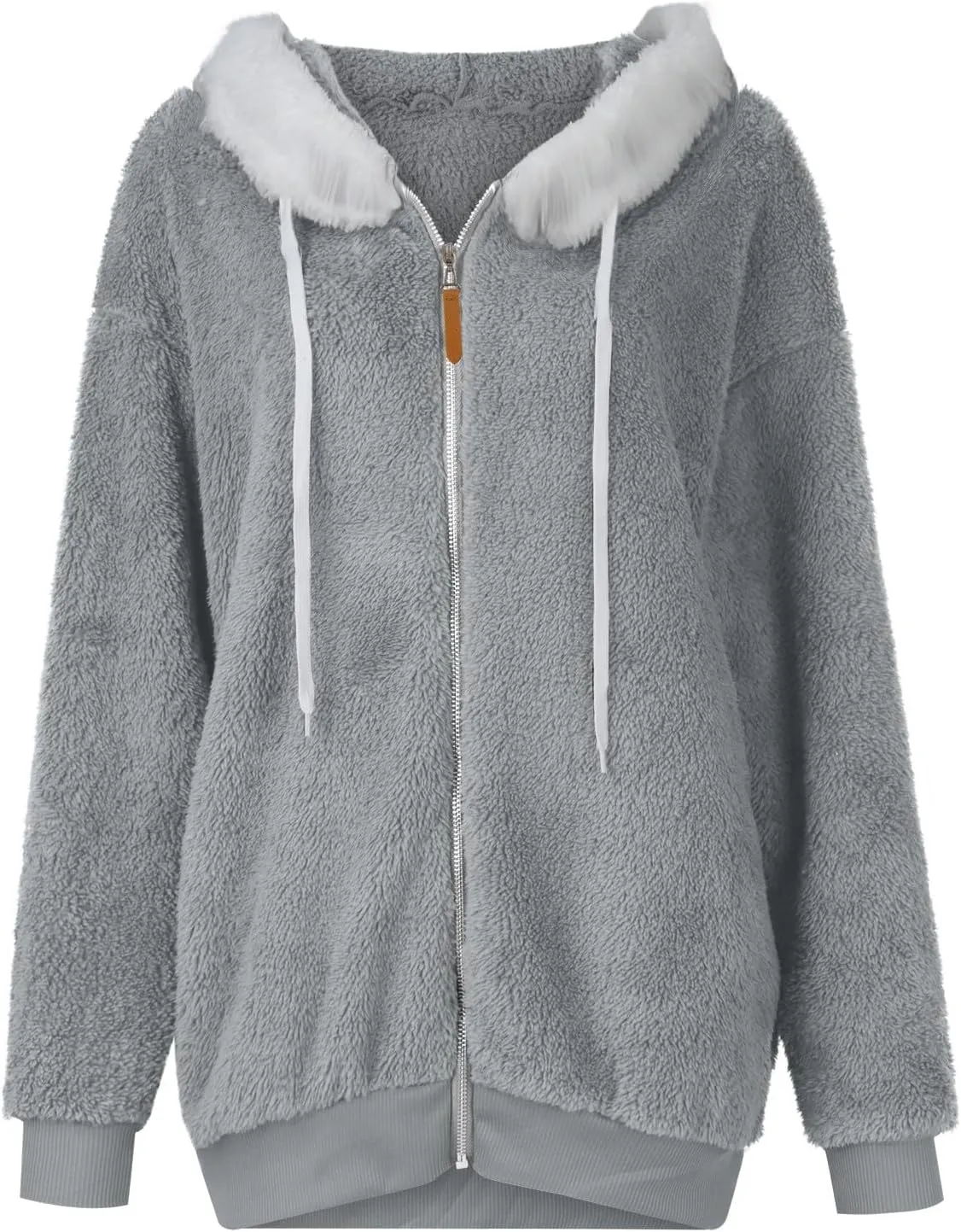 Gumipy Womens Fleece Zip Up Jacket Fuzzy Drawstring Sherpa Jacket Coat with Hood Plus Size Long Sleeve Hoodies with Pockets